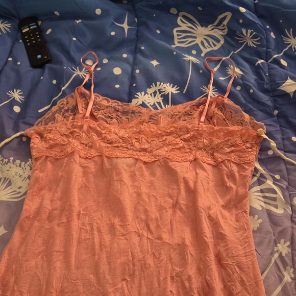 rue21 Peach Lace Chemise Sleeveless Adjustable Strap Large Y2K Camisole Coral - Picture 7 of 9